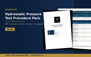 Hydrostatic pressure test SOP pack with procedure, checklist and record form by BryantHub