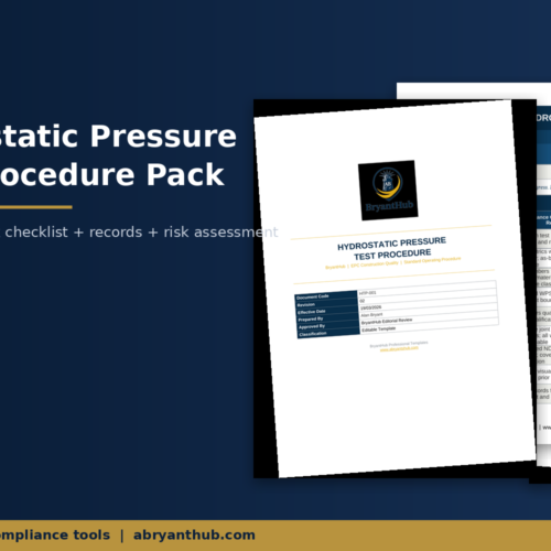 Hydrostatic pressure test SOP pack with procedure, checklist and record form by BryantHub