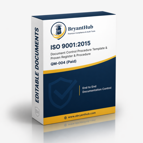 main ISO 9001 document control workbook paid pack dashboard 1453 formulas 11 sheets five integrated control tabs