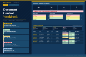 ISO 9001 document control workbook paid pack dashboard 1453 formulas 11 sheets five integrated control tabs