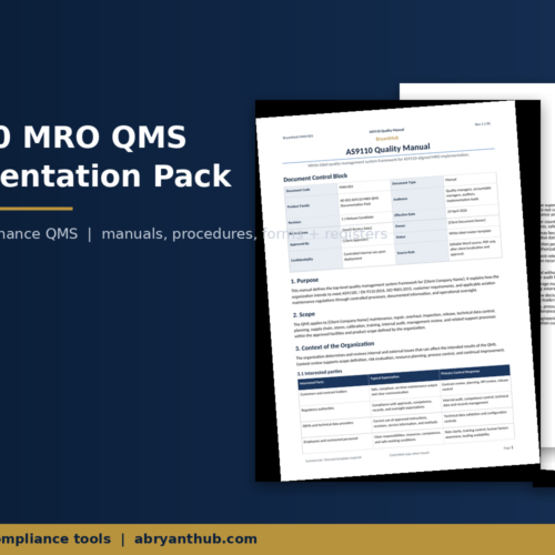 AS9110 MRO QMS Documentation Pack | Complete Proven Templates for Aviation Maintenance