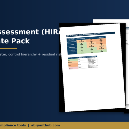 HIRA Risk Assessment Template Pack | 5x5 Matrix, ISO 45001